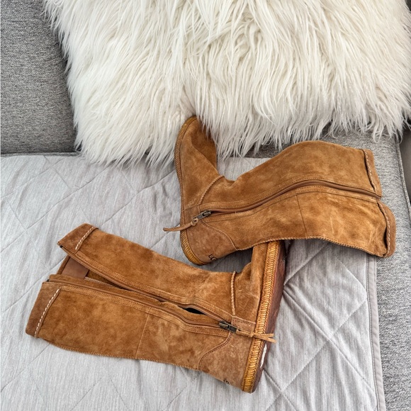 UGG Brown Suede Over the Knee Boots with Fringe - Picture 7 of 9